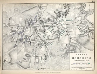 Kaart van de Slag bij Borodino, gepubliceerd door William Blackwood and Sons, Edinburgh en Londen